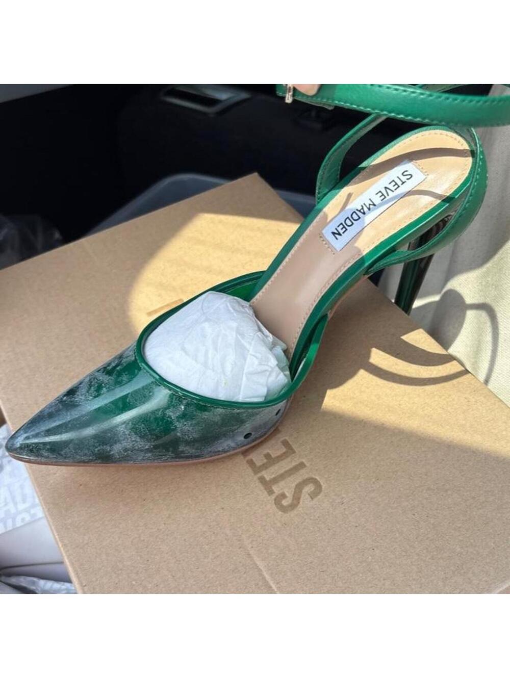 Steve Madden Alessi Emerald Green Clear Pointed Toe Heels NWT